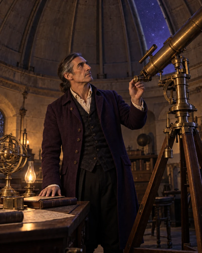A man in a candlelit historic setting