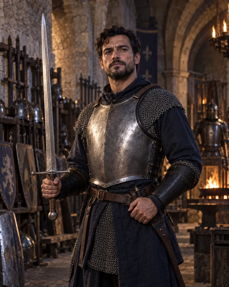 A man in historic warrior's clothing